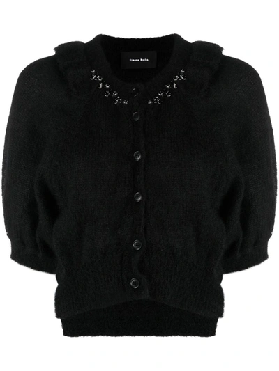 Simone Rocha Puff Sleeve Knitted Cardigan In Black