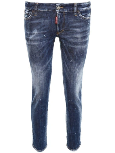 Dsquared2 Cropped Super Skinny Jeans In Blue Denimblu