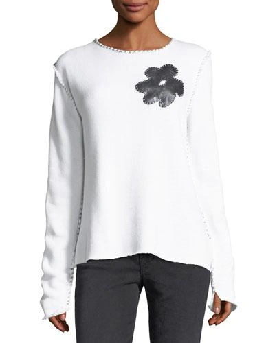 Made On Grand Contrast-stitched Sweatshirt With Flower Detail In White