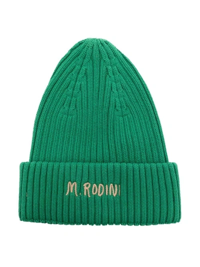 Mini Rodini Kids' Embroidered Logo Organic Cotton Beanie In Green