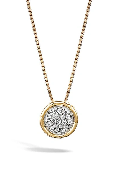 John Hardy Bamboo 18k Gold And Diamond Pave Small Round Pendant Necklace, 16