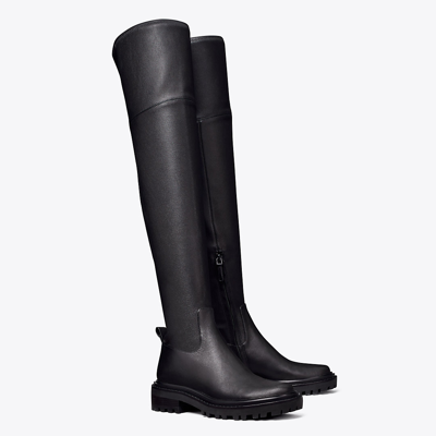 Tory Burch Utility Lug Leather Over-the-knee Boots In Black | ModeSens
