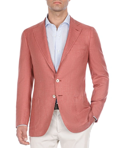 Isaia Heathered Silk Blazer In Red