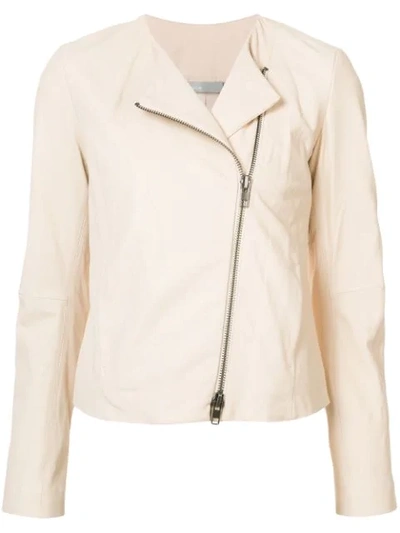 Vince Cross-front Lamb Leather Jacket In Rosewater