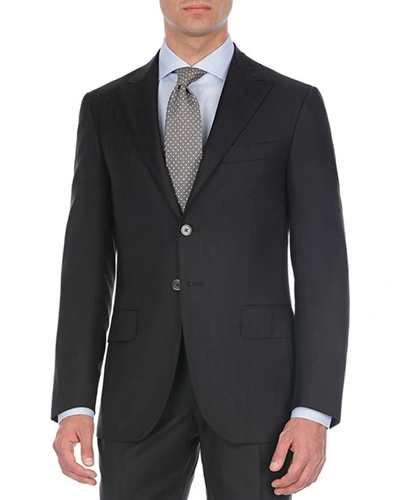 Isaia Tonal-striped Two-piece Suit In Black