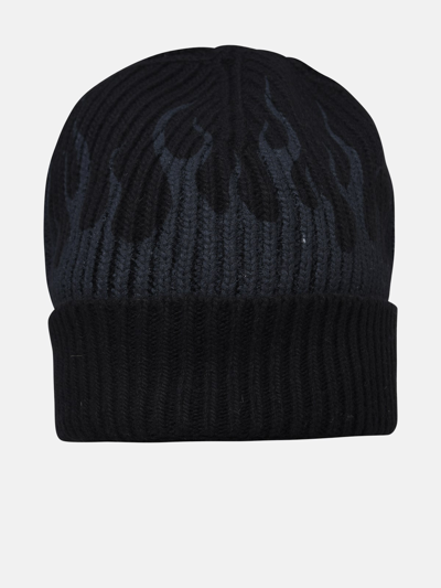 Vision Of Super Flame-print Ribbed Beanie In Black