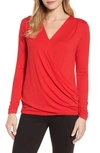 Bobeau Faux Wrap Knit Top In Red