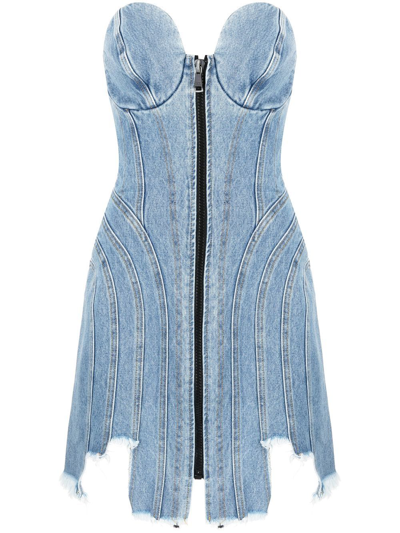 Natasha Zinko Asymmetric-hem Denim Mini Dress In Navy