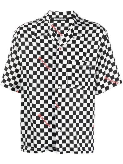 Palm Angels Damier Brand-print Boxy-fit Woven Shirt In Nero