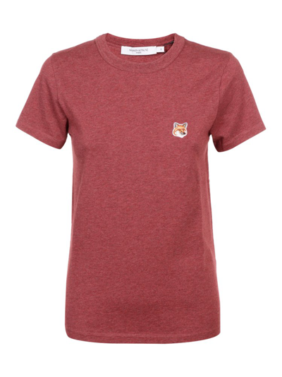 Maison Kitsuné Embroidered Logo Cotton T-shirt In Rot