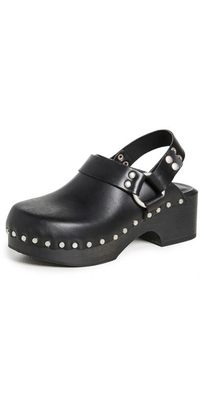 Re/done 70s Studded Leather Slingback Clogs In Black