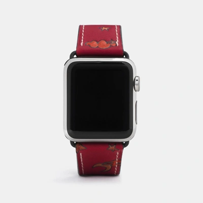 Coach Apple Watch Strap With Prints In Deep Scarlet