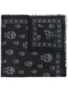 Alexander Mcqueen Fringed Skull Print Scarf - 1002 Black Grey