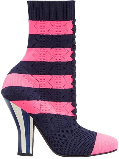 Fendi Striped Perforated Boots - Blue