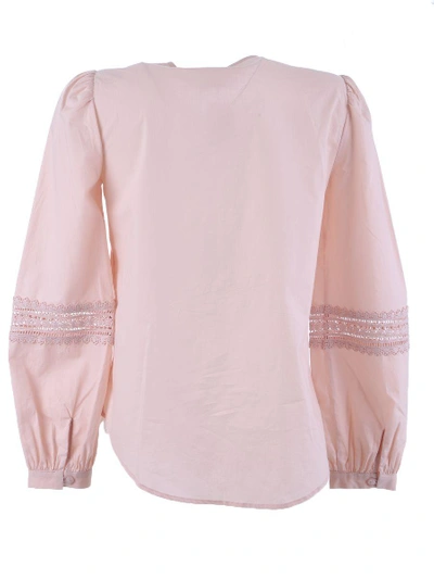 Tory Burch Cotton Blouse With Lace Inserts In Pink
