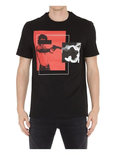 Neil Barrett Black Cotton T-shirt With Graphic Printed In Nero