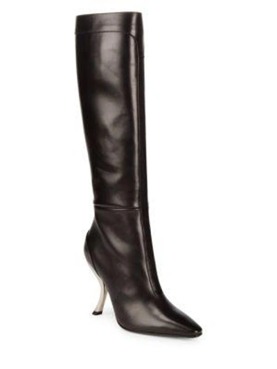 Roger Vivier Curved Heel Leather Tall Boots In Black