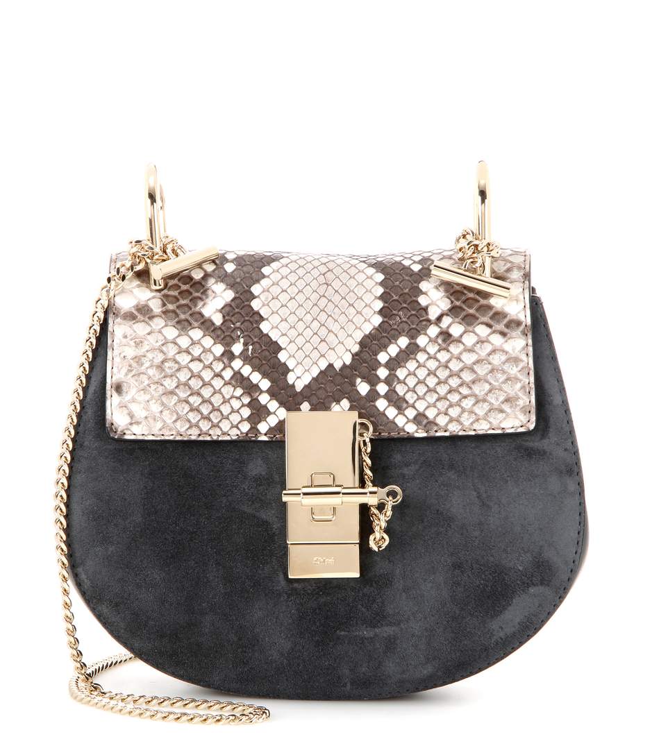 ChloÉ Drew Mini Snakeskin And Suede Shoulder Bag | ModeSens