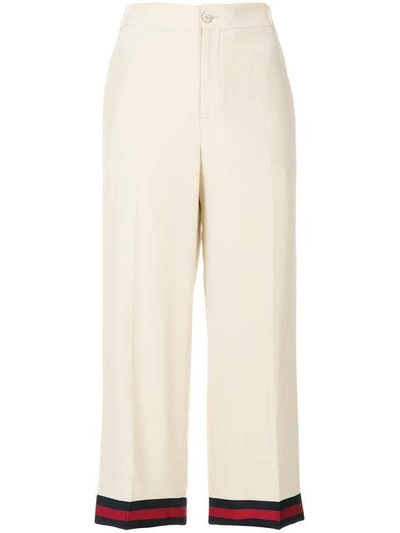 Gucci Web-trimmed Trousers In Neutrals