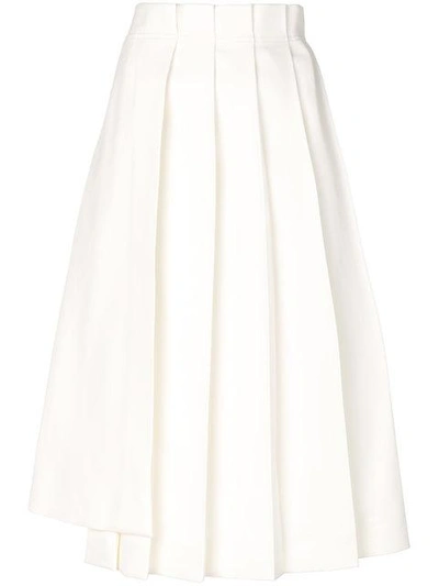 Jil Sander Asymmetric Pleated Midi Skirt In White