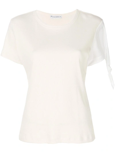 Jw Anderson Single Knot Tee With Silk Sleeve In White