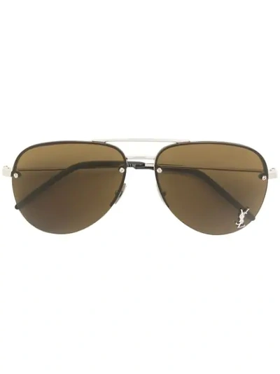 Saint Laurent Eyewear Logo Aviator Sunglasses - Brown In Brown
