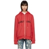 Helmut Lang Red Campaign Print Cotton Zip Hoodie