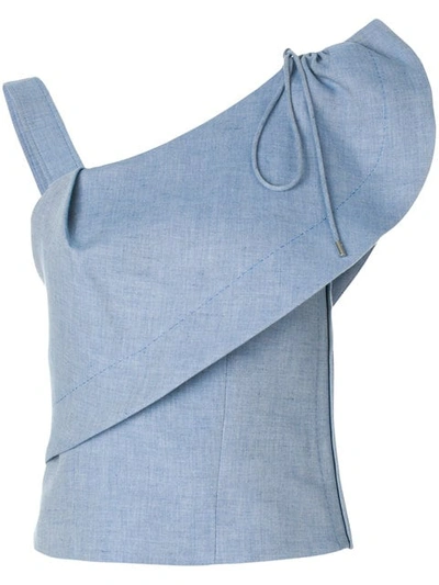 Carven One-shoulder Cotton & Linen Blend Top In Blue