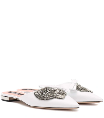 Rochas Embellished Leather Slippers In White