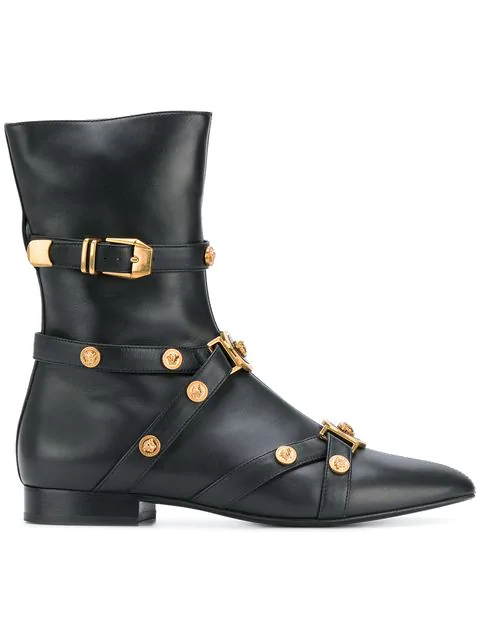 Versace 10mm Studded Leather Ankle Boots In Black | ModeSens