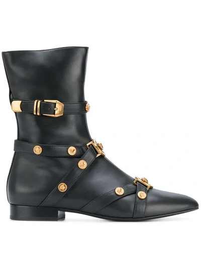 Versace 10mm Studded Leather Ankle Boots In Black