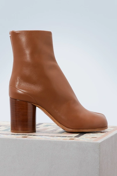 Maison Margiela 80mm Tabi Leather Ankle Boots In Brown