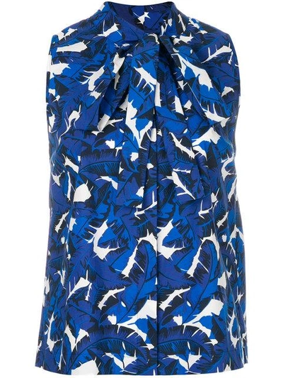 Msgm Floral Sleeveless Tie-neck Top In Blue