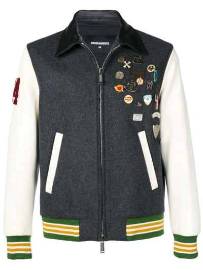 Dsquared2 Bad Boy Scouts Wool & Leather Bomber Jacket In Grey