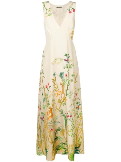 Alberta Ferretti Floral Print Maxi Dress In Neutrals