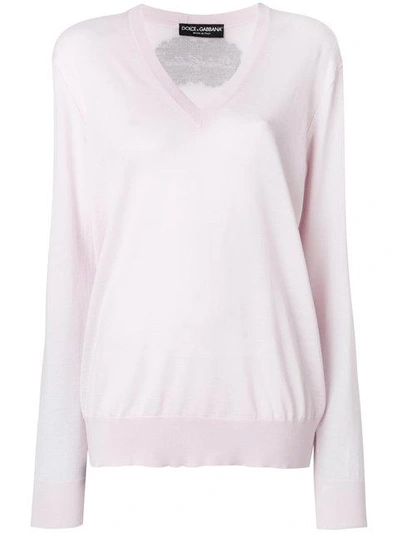 Dolce & Gabbana Rear Logo V-neck Jumper In Pink