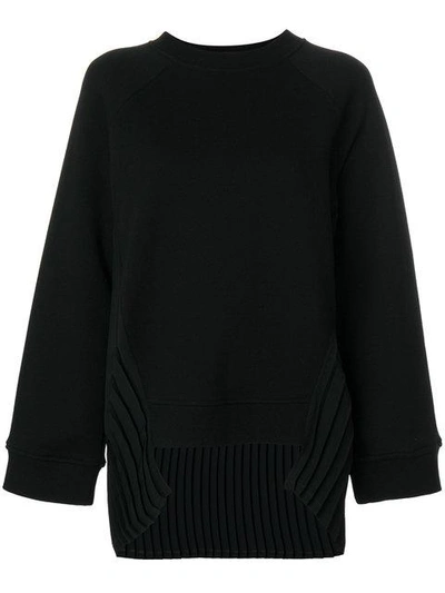 Mm6 Maison Margiela Pleated Crepe-paneled Cotton-terry Sweatshirt In Black