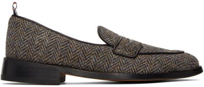 Thom Browne Herringbone Varsity Penny Loafers In Brown