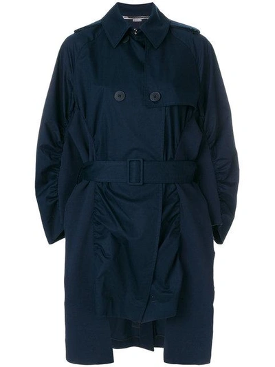Stella Mccartney Ruched Trench Coat In Blue