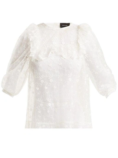 Simone Rocha Frilled Bib Embroidered Tulle Top In Ivory