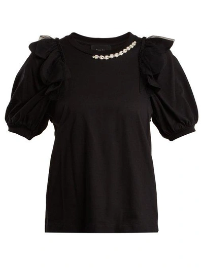 Simone Rocha Embellished-neckline Cotton-jersey T-shirt In Black Pearl