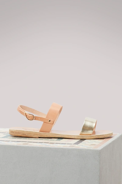 Ancient Greek Sandals Clio Peach And Pale Gold Leather Sandals In Natural/platinum