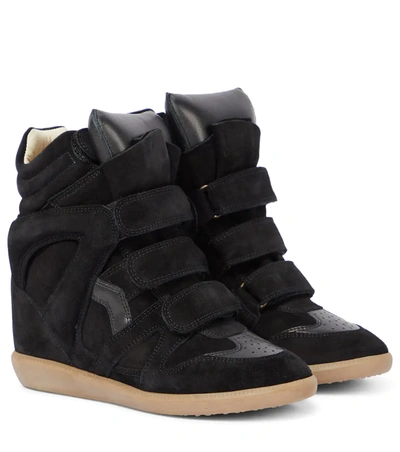 Isabel Marant Bekett Leather-trimmed Suede Wedge Sneakers In Nero | ModeSens