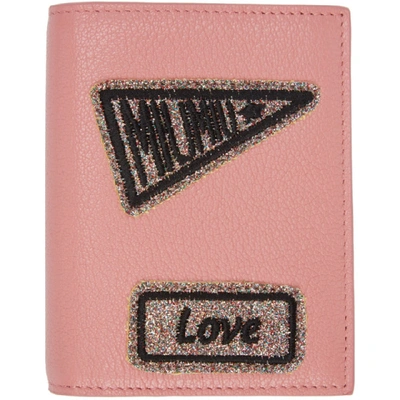 Miu Miu Pink Glitter Patch Compact Wallet