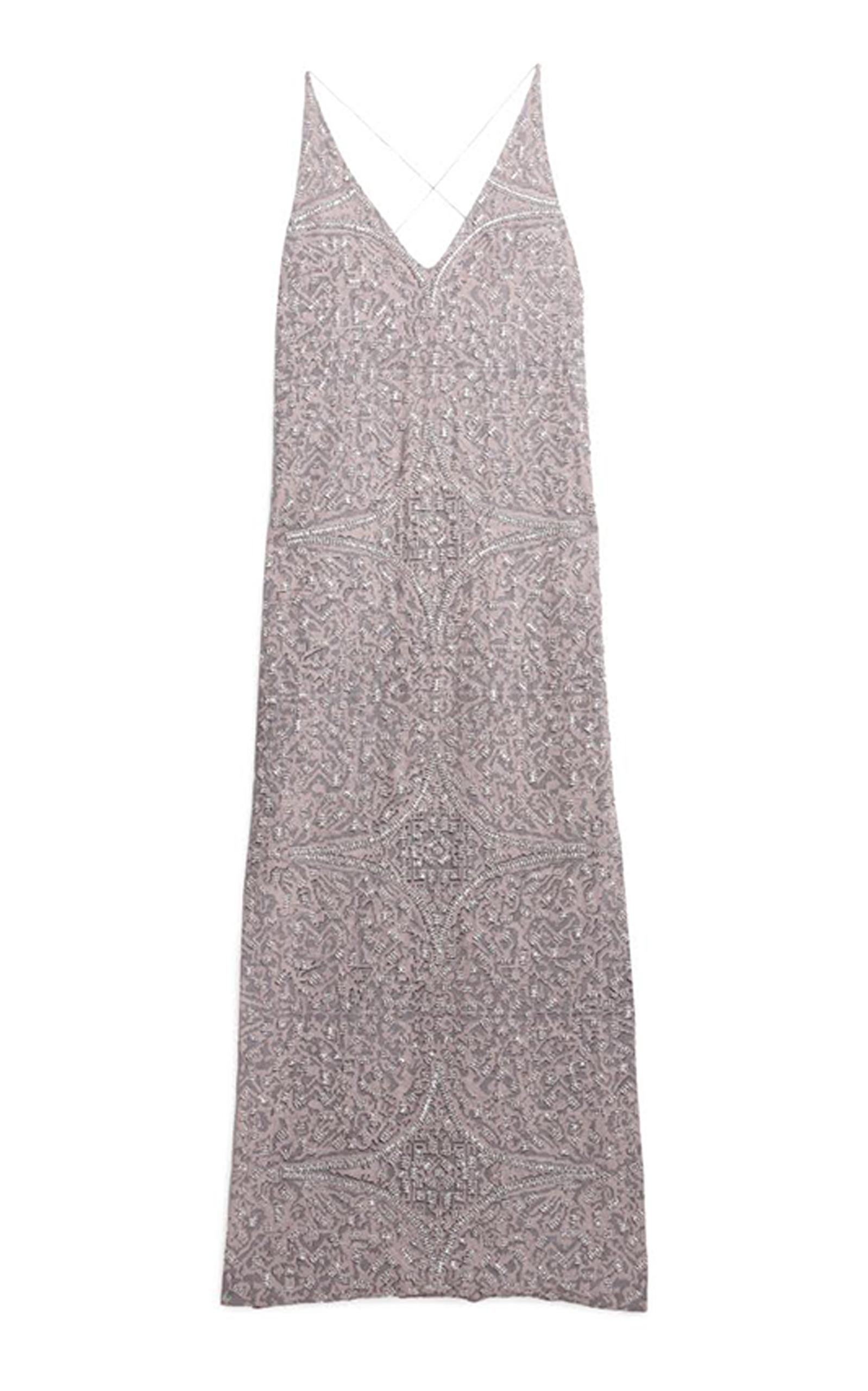Saptodjojokartiko Jaz Embroidered Plunging Dress In Grey | ModeSens