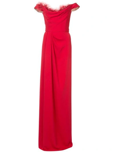 Marchesa Notte Off-shoulder Maxi Dress In Red