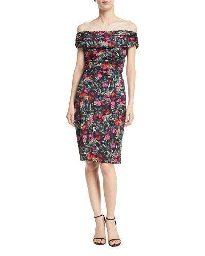 David Meister Floral Off-the-shoulder Knee-length Dress