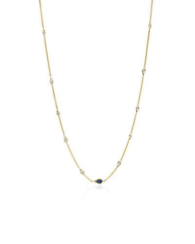 Maria Canale Diamond & Blue Sapphire Teardrop Station Necklace