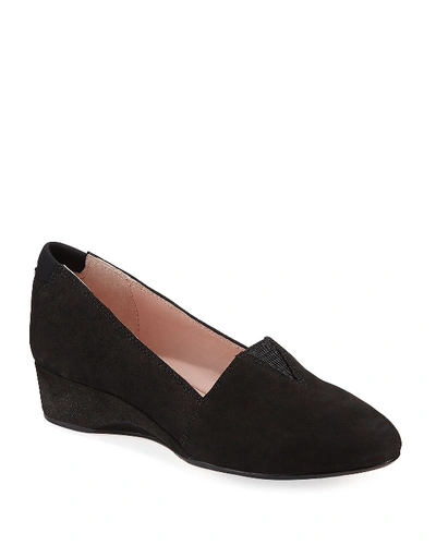 Taryn Rose Suede Low-wedge Slip-on Pump