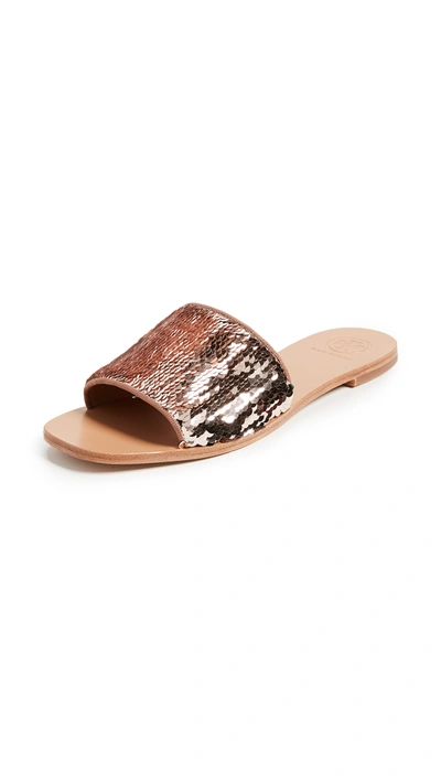 Tory Burch Carter Sequined Slide Sandal In Rose Gold/ Perfect Blush